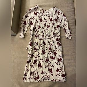 GANNI Maxwell Crepe Floral Pattern Dress Cream 3/4 sleeve Mini dress